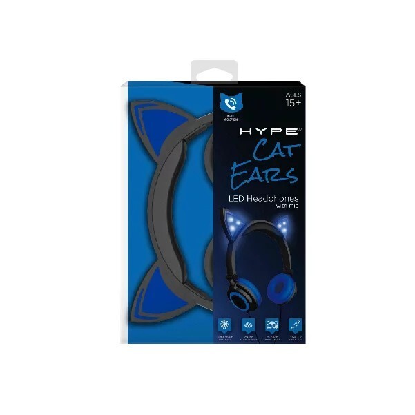 Headphones LED Light Up Music Listening Fun Blue Cat Ear