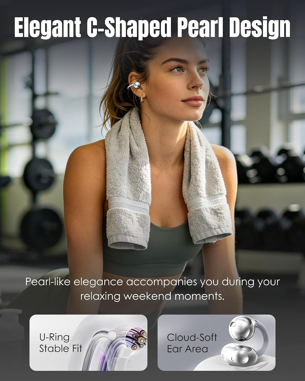 Next-Gen Clip on Earbuds Open Ear Wireless Bluetooth 6.0 Headphones with Mic,50H