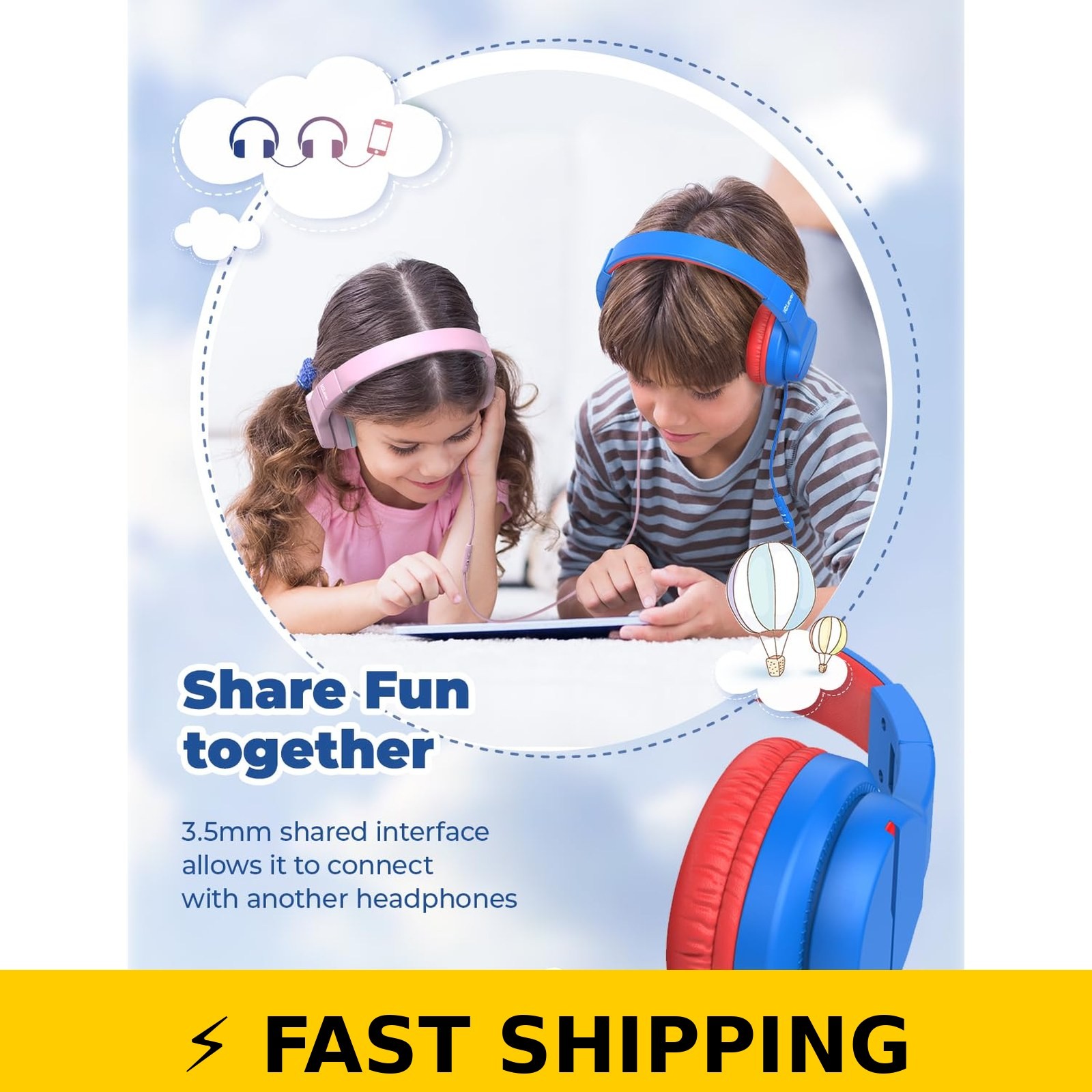 iClever HS19 Kids Headphones Safe Volume Over-Ear Wired Headphones