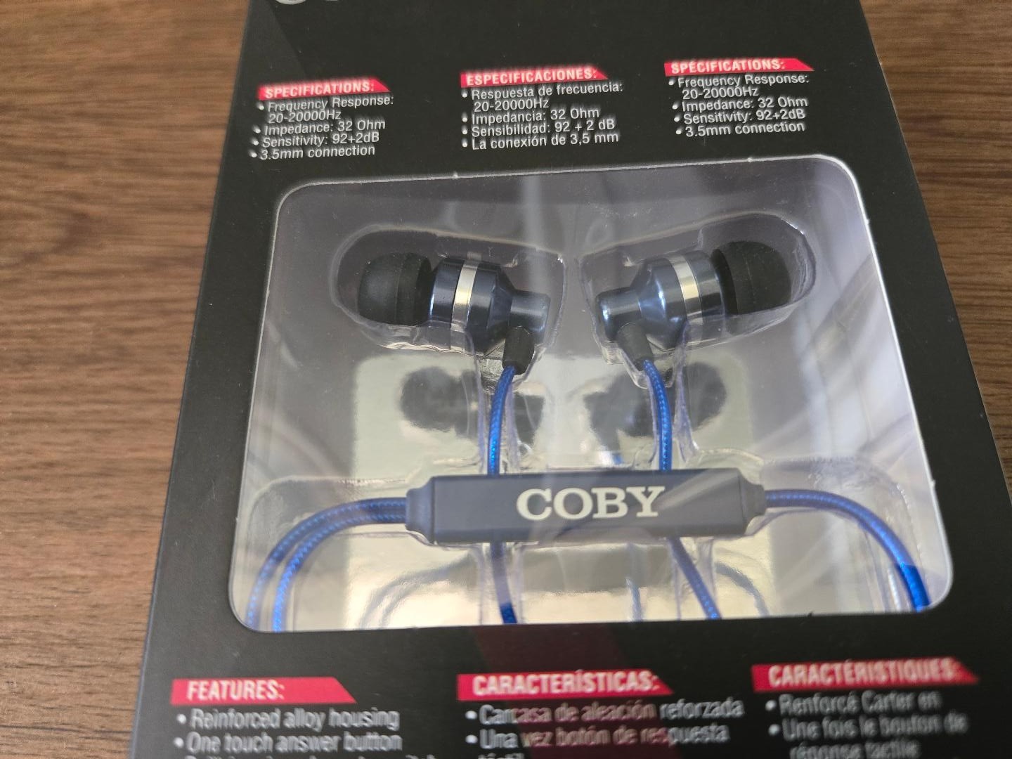 COBY HY6RID Metal Stereo Wired Earbuds 3.5mm Jack Mic Volume Control Blue New