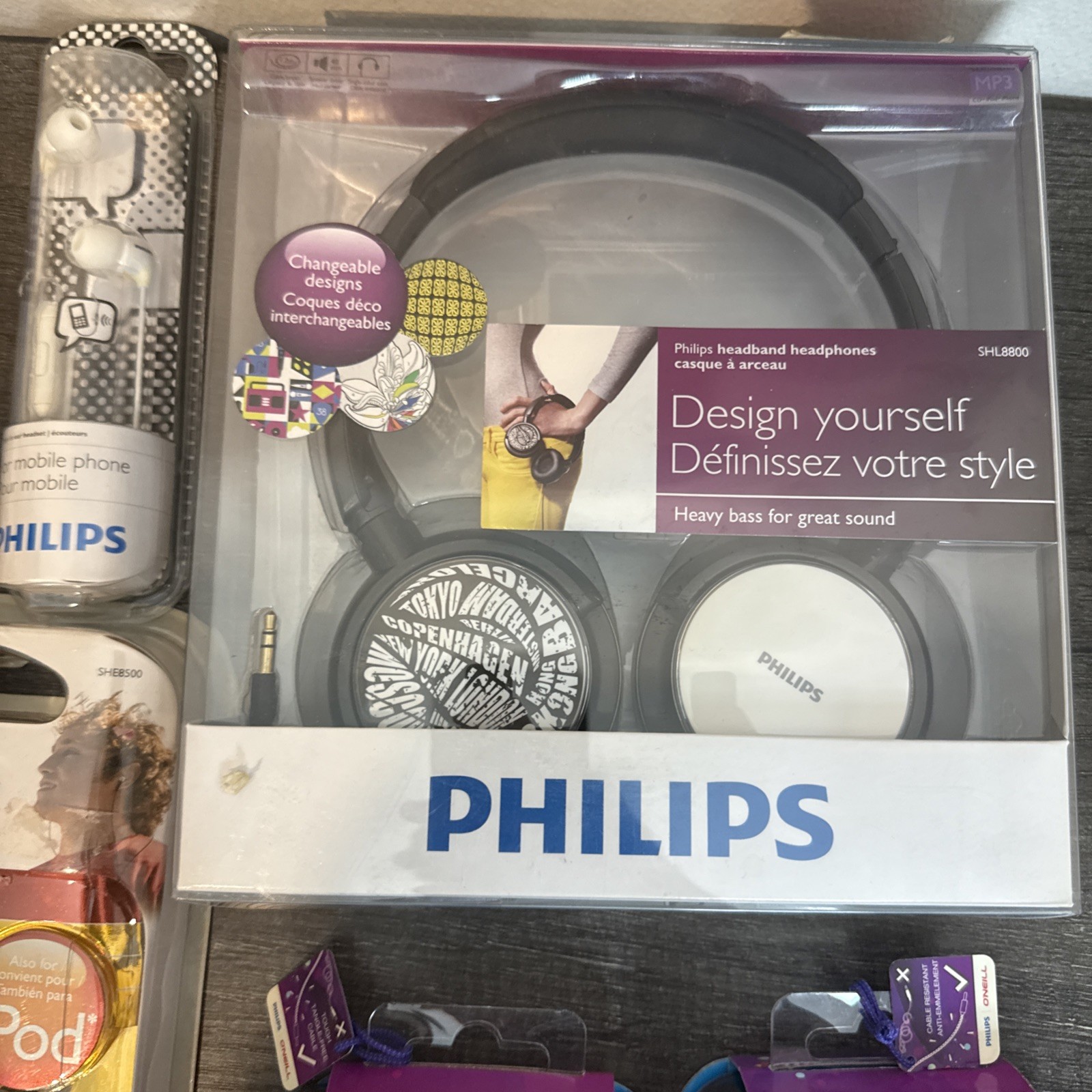 Lot Of Philips Headphones Earbuds Lot SHL8800 O’Neill iPod MP3 New Sealed