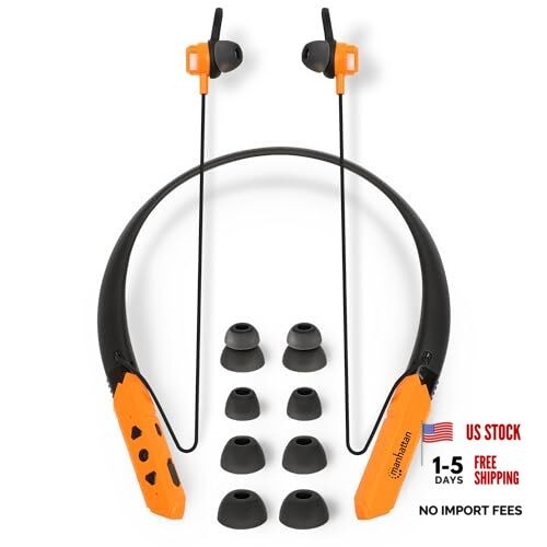 Bluetooth Wireless Neckband Headphones — Work Earbud Earphones Black/Orange