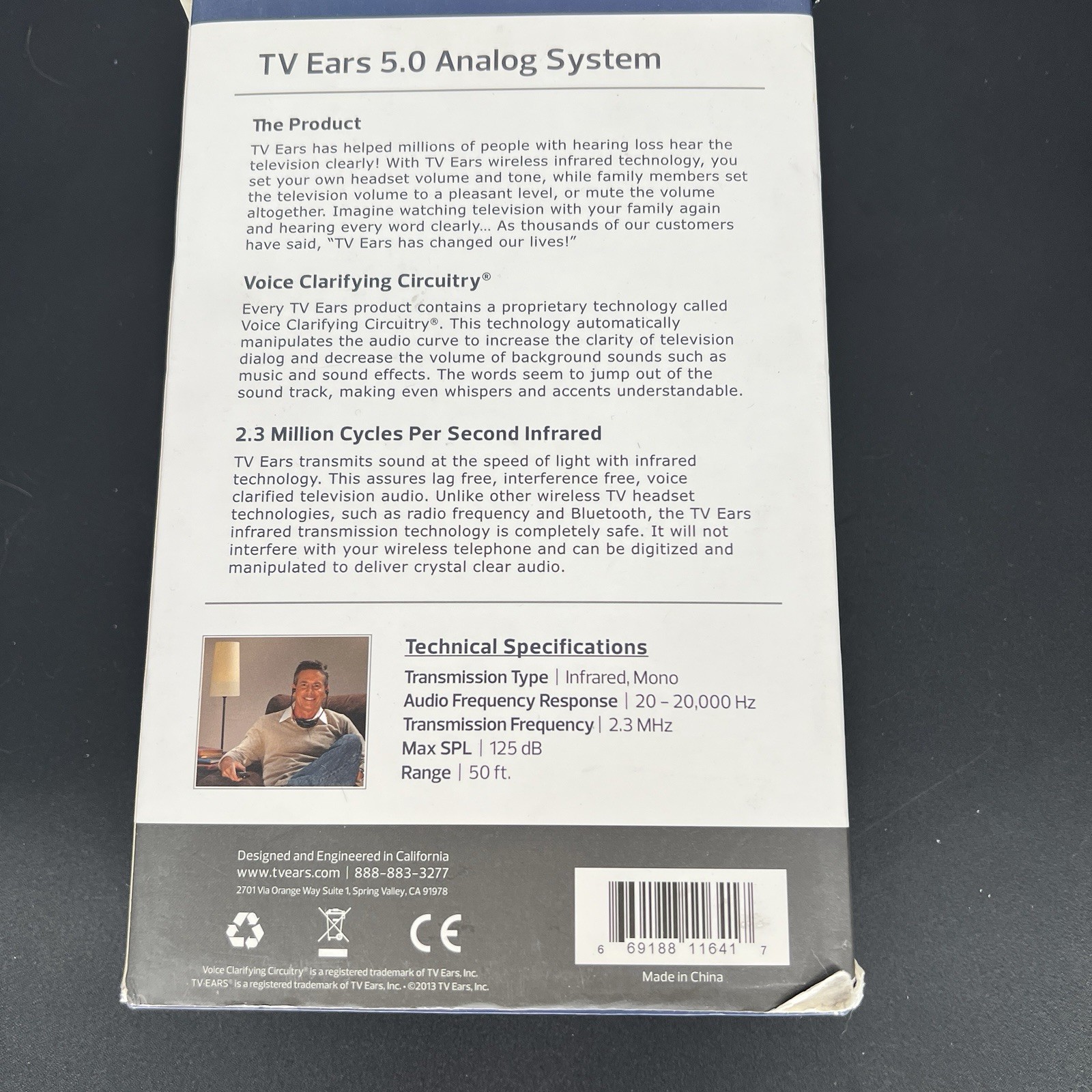 TV Ears Black Version 5.0 Item #11641 Voice Clarifying Listening NEW Open Box