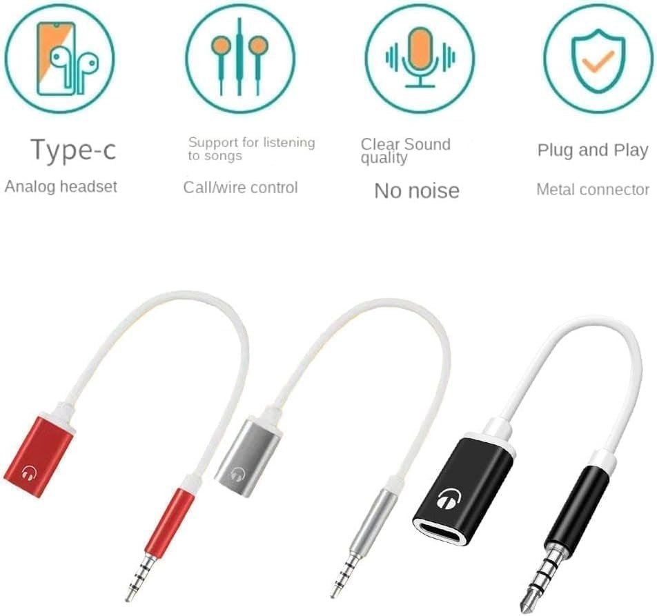 Black Headphone Jack Adapter, 3.5mm Male to TypeC Female Audio Cable Cord, USB C