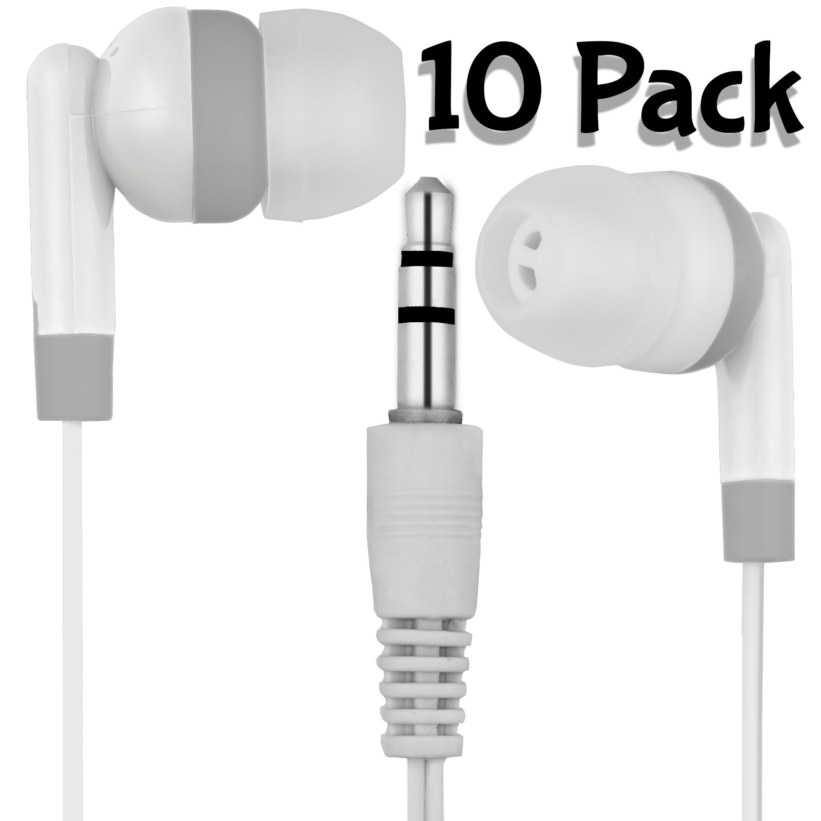 Pack of 10 WHITE/GRAY 3.5mm Headphones / Earbuds – Individually Bagged