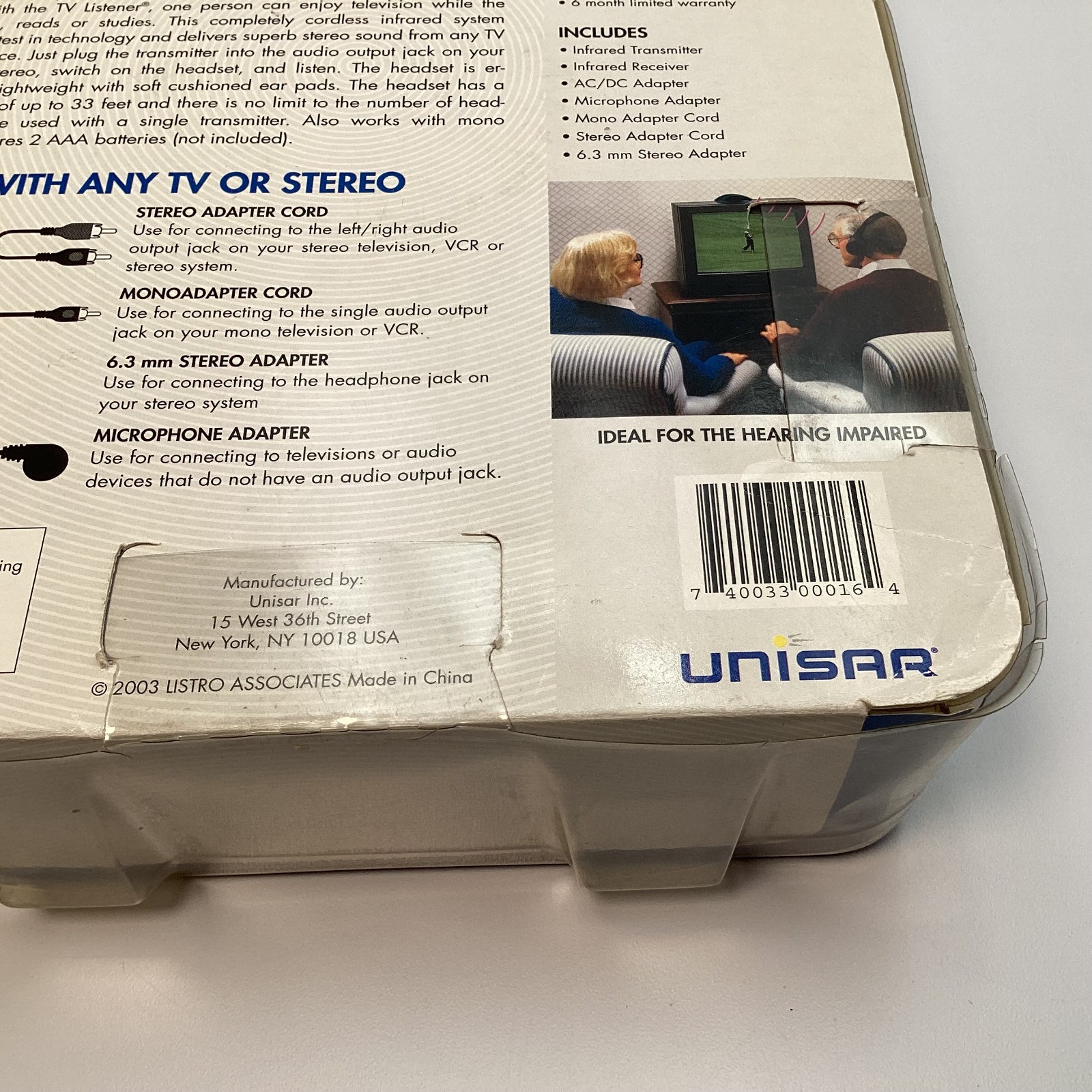 Unisar TV777 TV Listener Hi Mode Stereo Wireless Infrared Headphones – New READ
