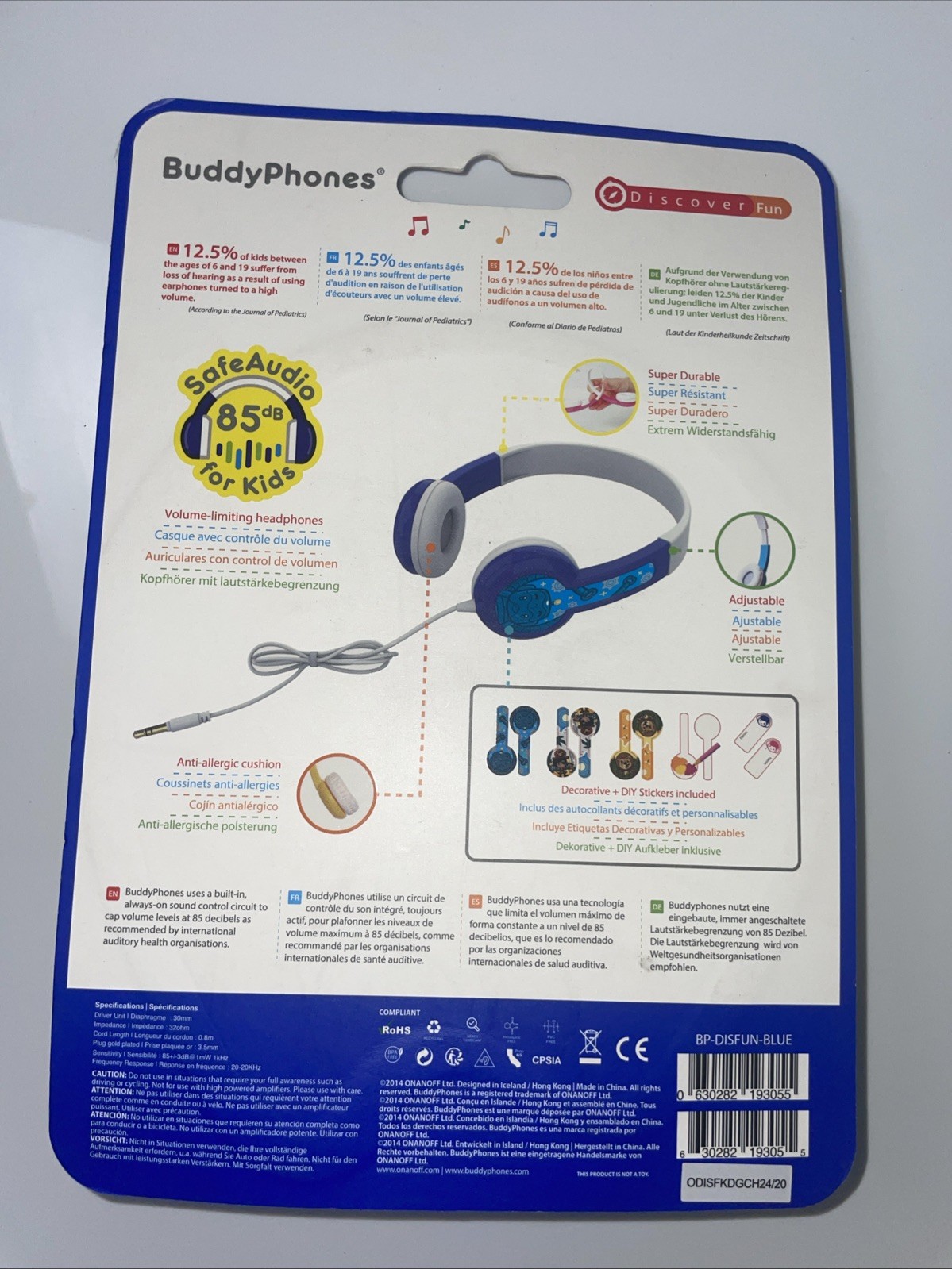 NEW Buddy Phones Safe Audio 85 for Kids Volume Limiting Headphones Anti Allergic