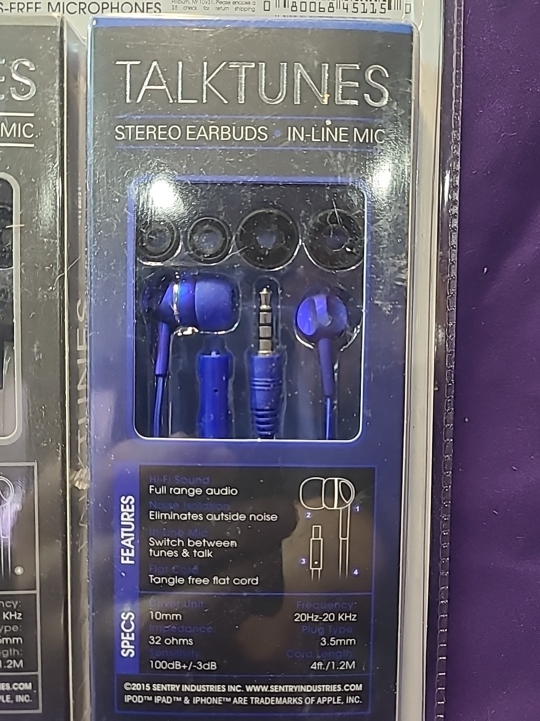 Sentry 3 Pack Flat-Cord Tangle Free Earbuds W/Mic – Red Gray Blue – HM115PK New