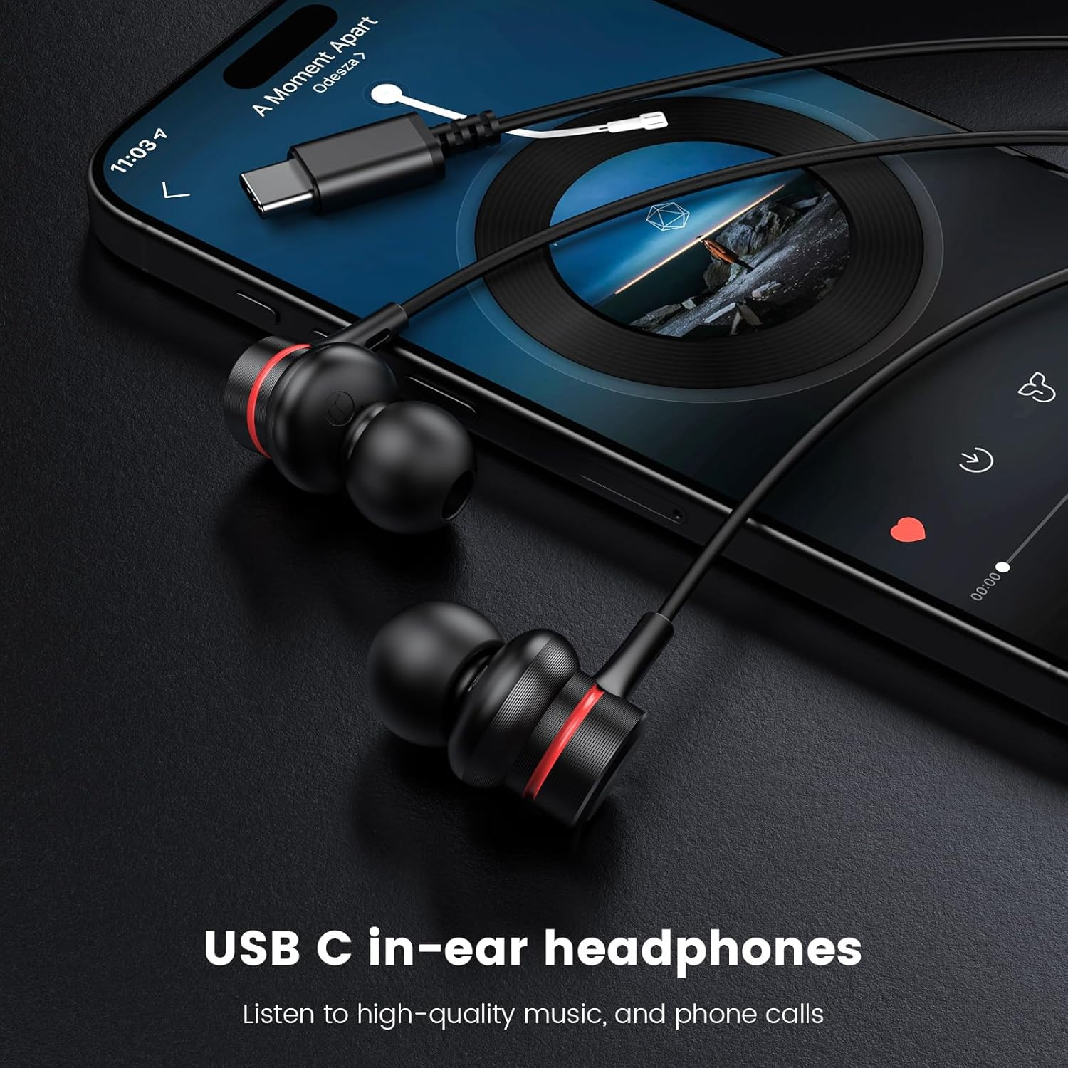 USB C Headphones, Wired Earbuds In-Ear Type C Earphone, Microphone & Volume Cont