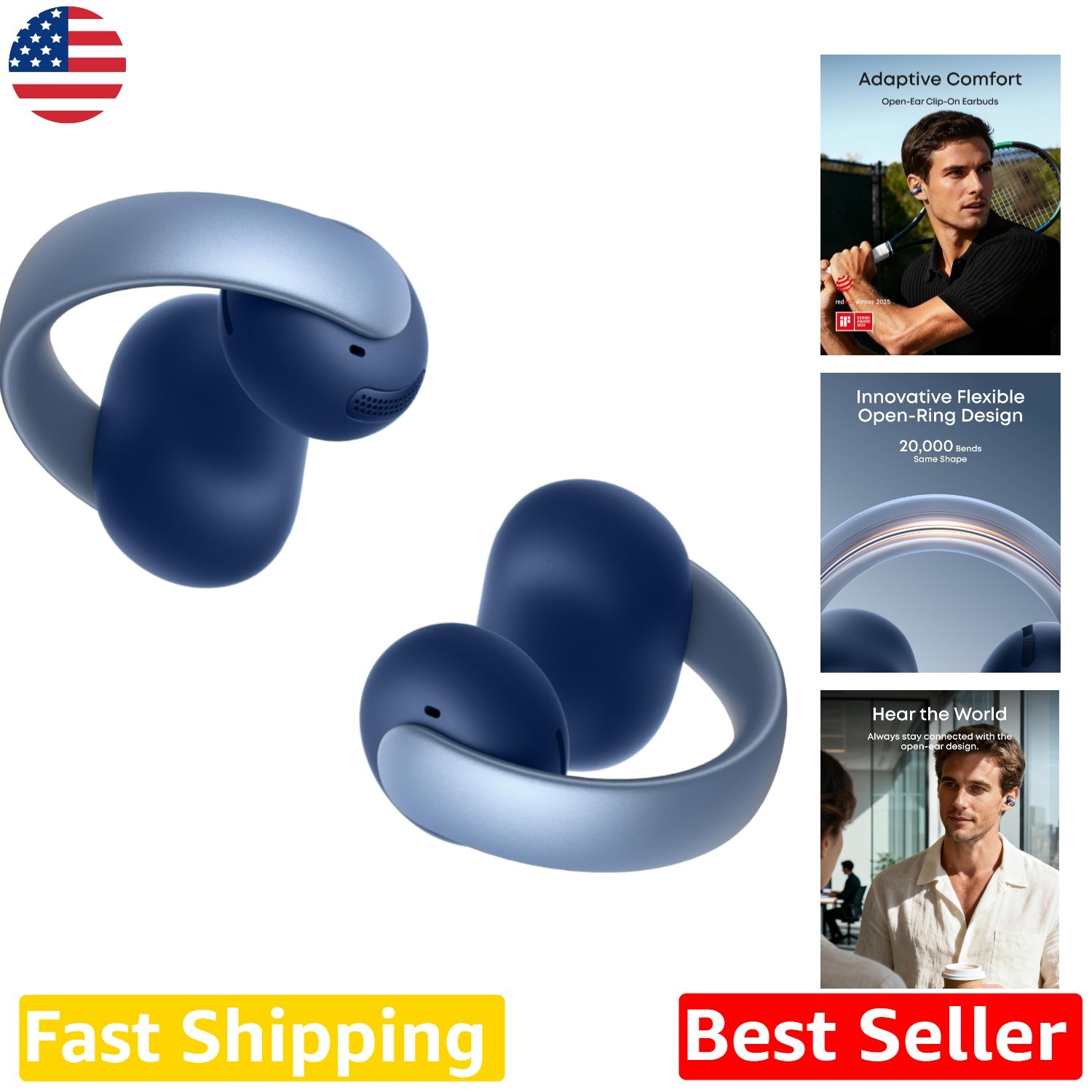 Clip-On Headphones AeroClip Open-Ring Design Adaptive Comfort Clear Calls