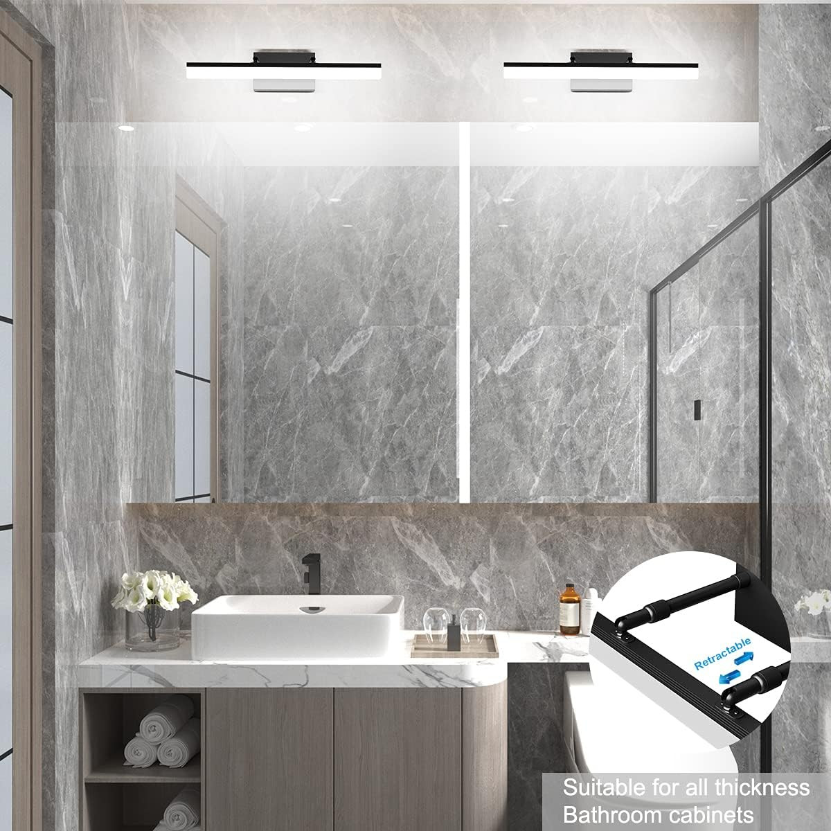 19.7 Inch Modern Black Vanity Light Adjustable LED Bathroom Light Fixture over M