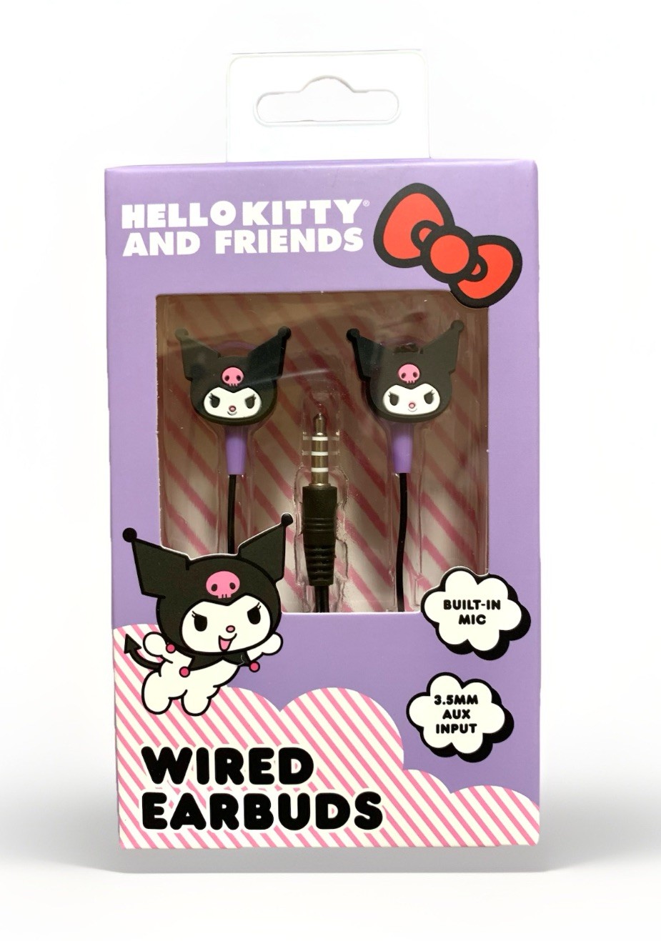NEW Hello Kitty KUROMI Black Wired Earbuds w/Built-In Microphone/3.5mm Input