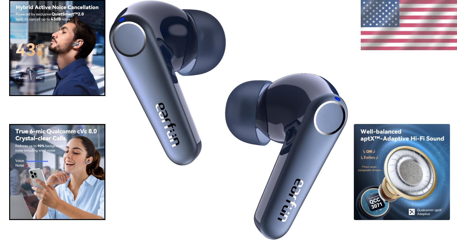 Wireless Earbuds with Bluetooth 5.3, 45H Playtime, and Water Resistance