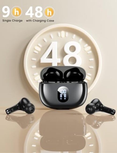 Wireless Earbuds Deep Bass Sound Ear Buds, Bluetooth 5.3 Headphones 48H Black