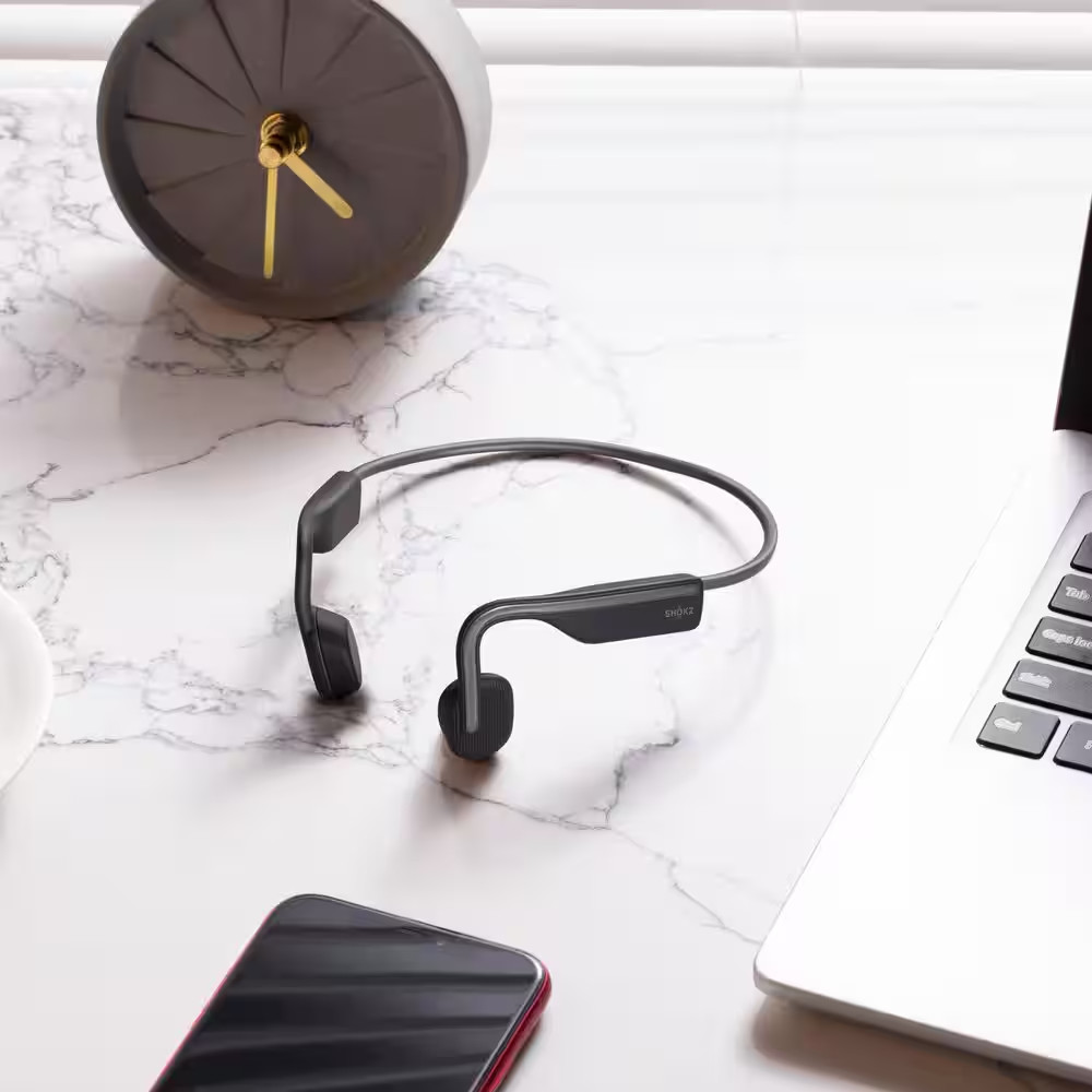 Openmove Bone-Conduction Open-Ear Lifestyle Headphones with Microphones in Gray