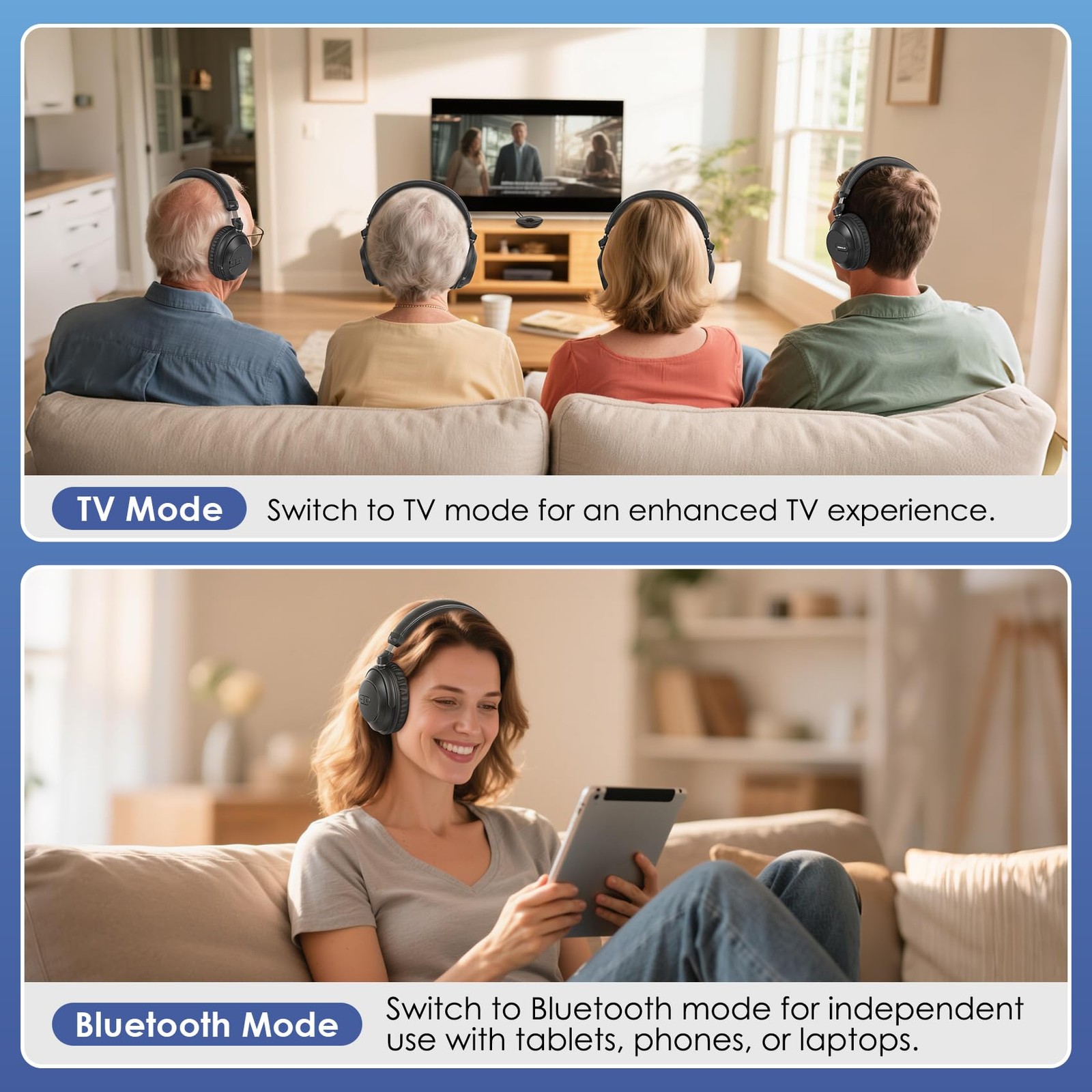 SIMOLIO Bluetooth Wireless Headphones for TV Group Listening Clear Sound Black