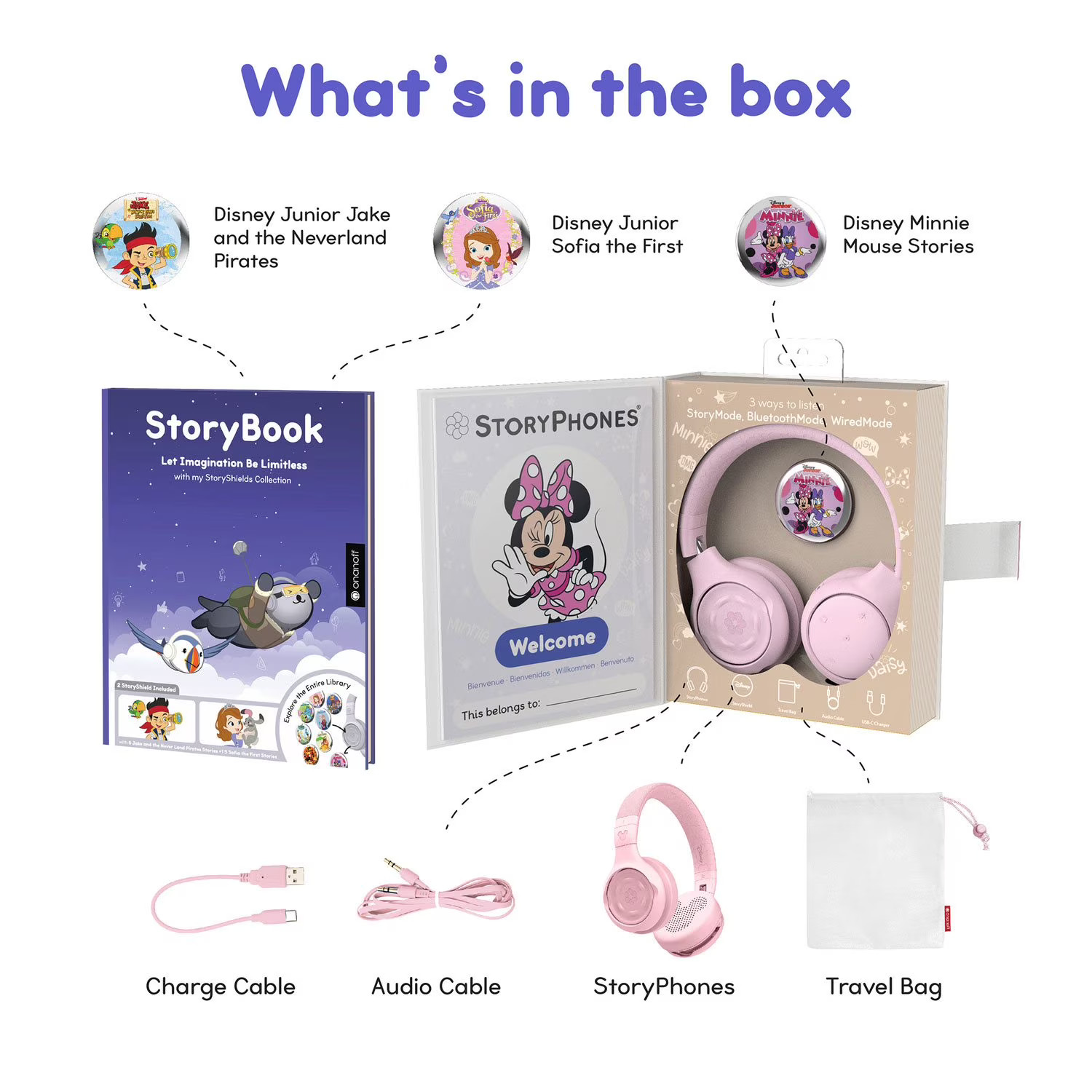 Disney StoryPhones Kids Bluetooth Headphones Bundle, Pink + StoryBook