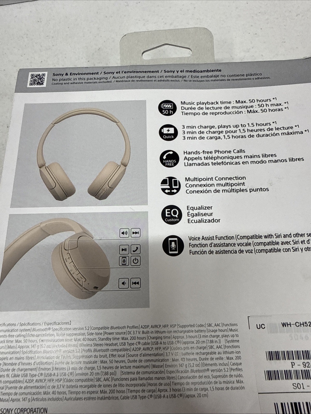 Sony WH-CH520 Wireless On-Ear Bluetooth Headphones – Beige New SEALED