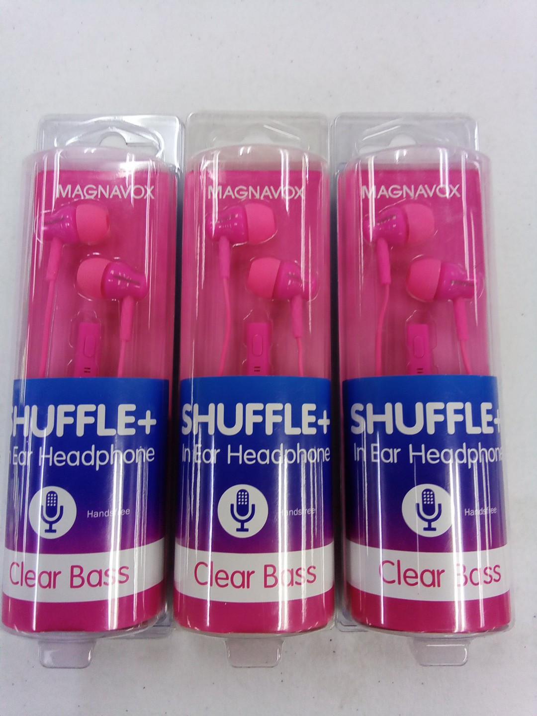 Magnavox Shuffle + In Ear Headphones w/ Handsfree Mic & Music Ctrl, Pink 3pc