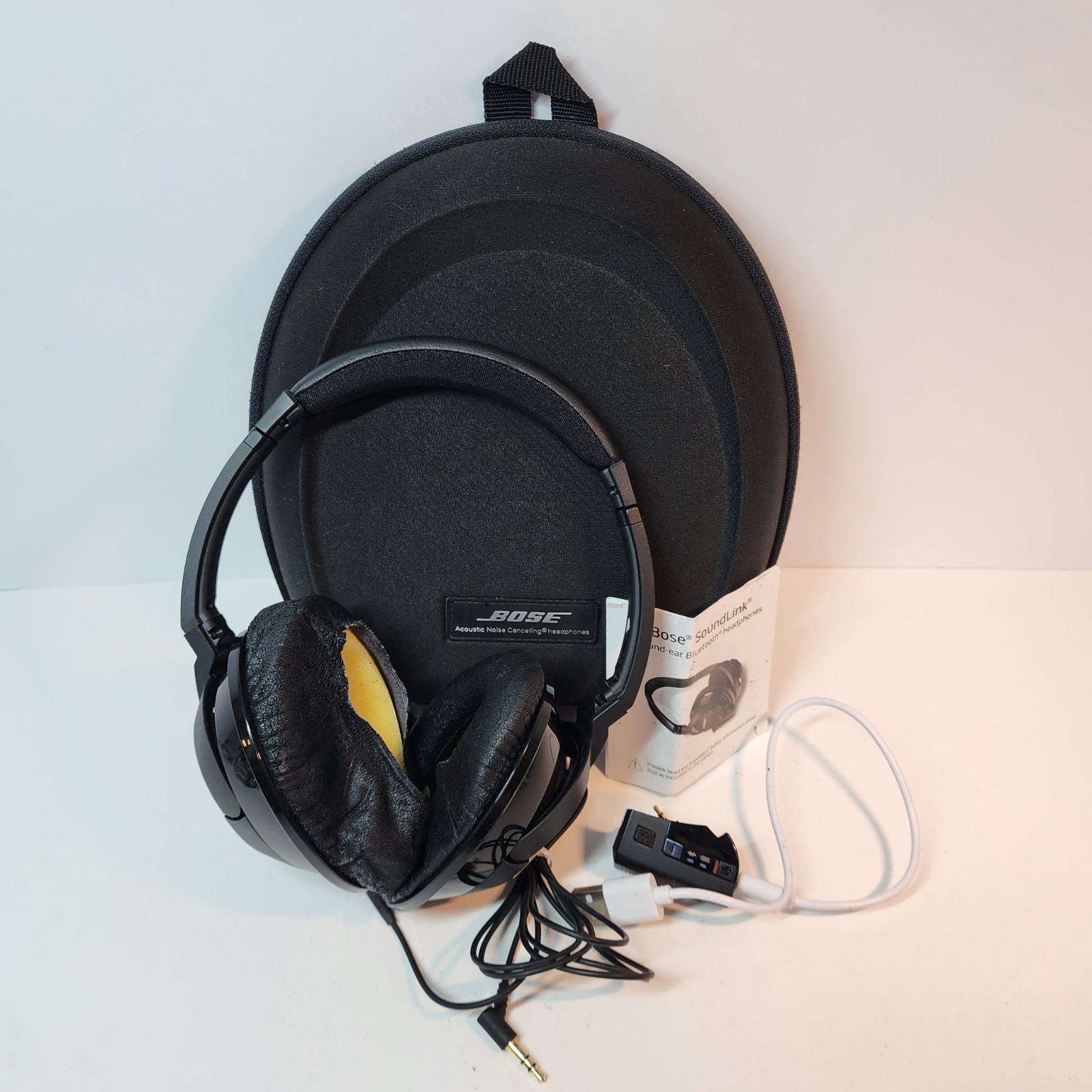 Bose SoundLink AE2w Bluetooth Headphones Case Cable Adapter Tested Works