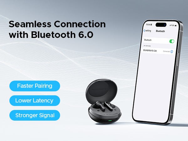 SOUNDPEATS C30 Wireless Earbuds -52dB Hybrid ANC Bluetooth 6.0 Headphones Hi-Res