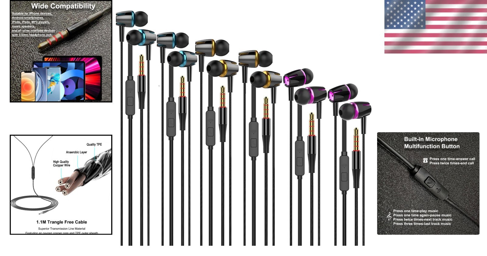 Compatible 6 Pack Heavy Bass Earbuds with Noise Isolation for All 3.5mm Devices
