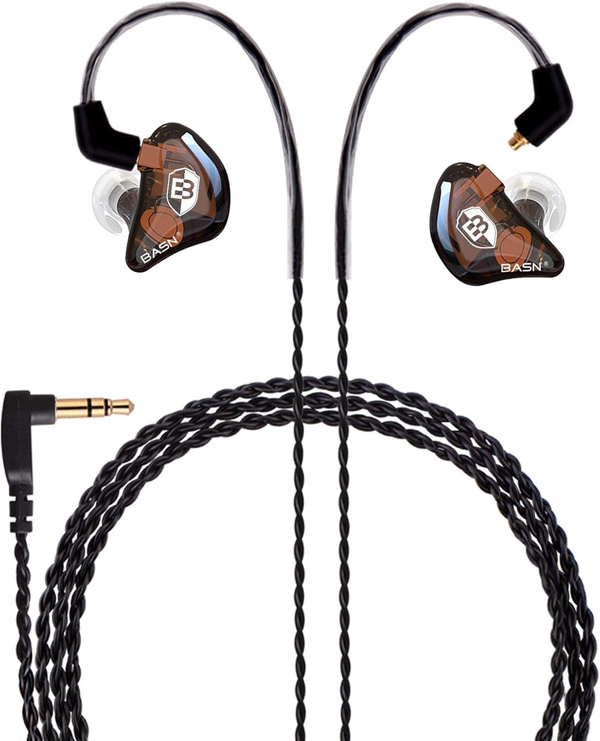 BASN in-Ear Monitor Headphones Dual Dynamic Drivers IEM Earphones Brown
