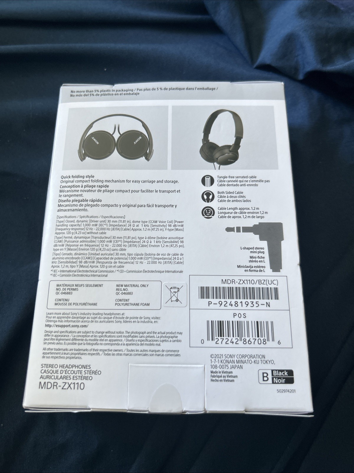 Brand New Sealed Sony MDR-ZX110 On-Ear Wired Headphones Black Color NIB