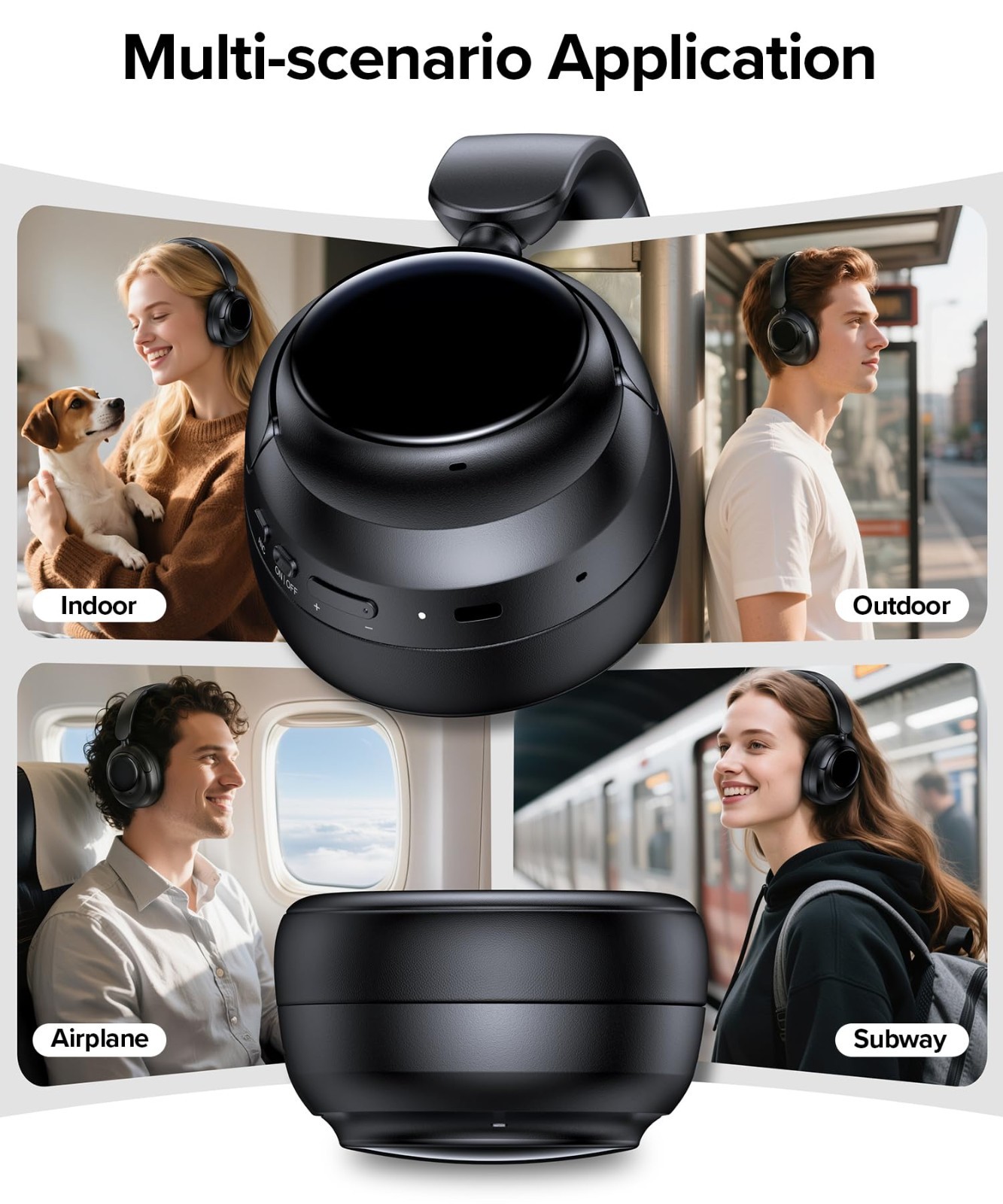 Active Noise Cancelling Bluetooth Headphones, 120H Playtime, Hi-Res Audio, 5-Mic