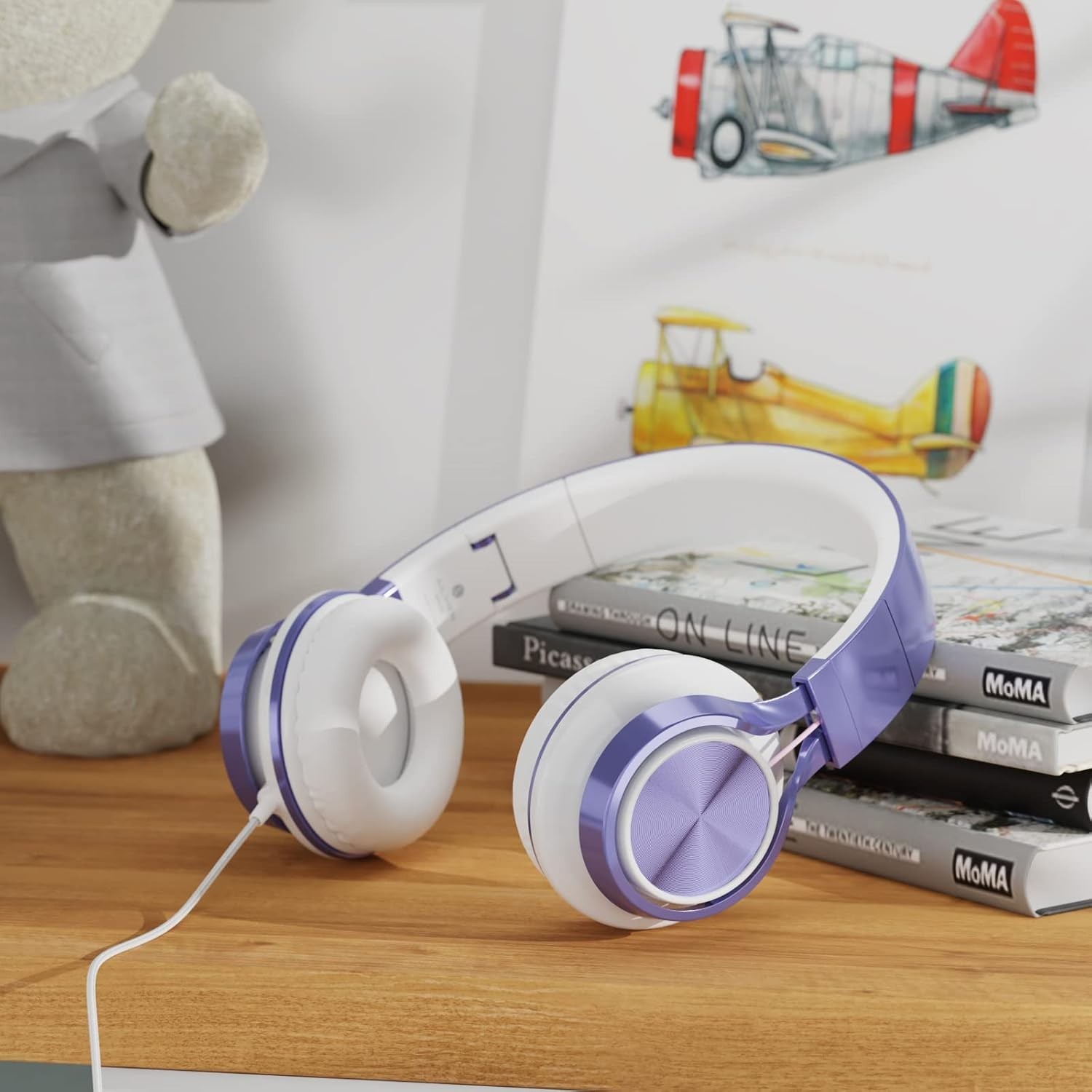 Stylish Violet Kids Headphones with Microphone – Foldable & Lightweight Design