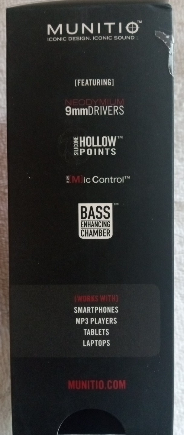 Munitio Billets 9mm Earphones in-line Mic Battle Gray Tactical Case Open Box
