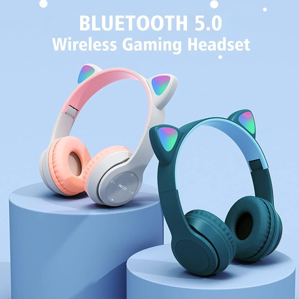 Stylish Bluetooth 5.0 Cat Ear Headphones with LED Lights – Foldable Design