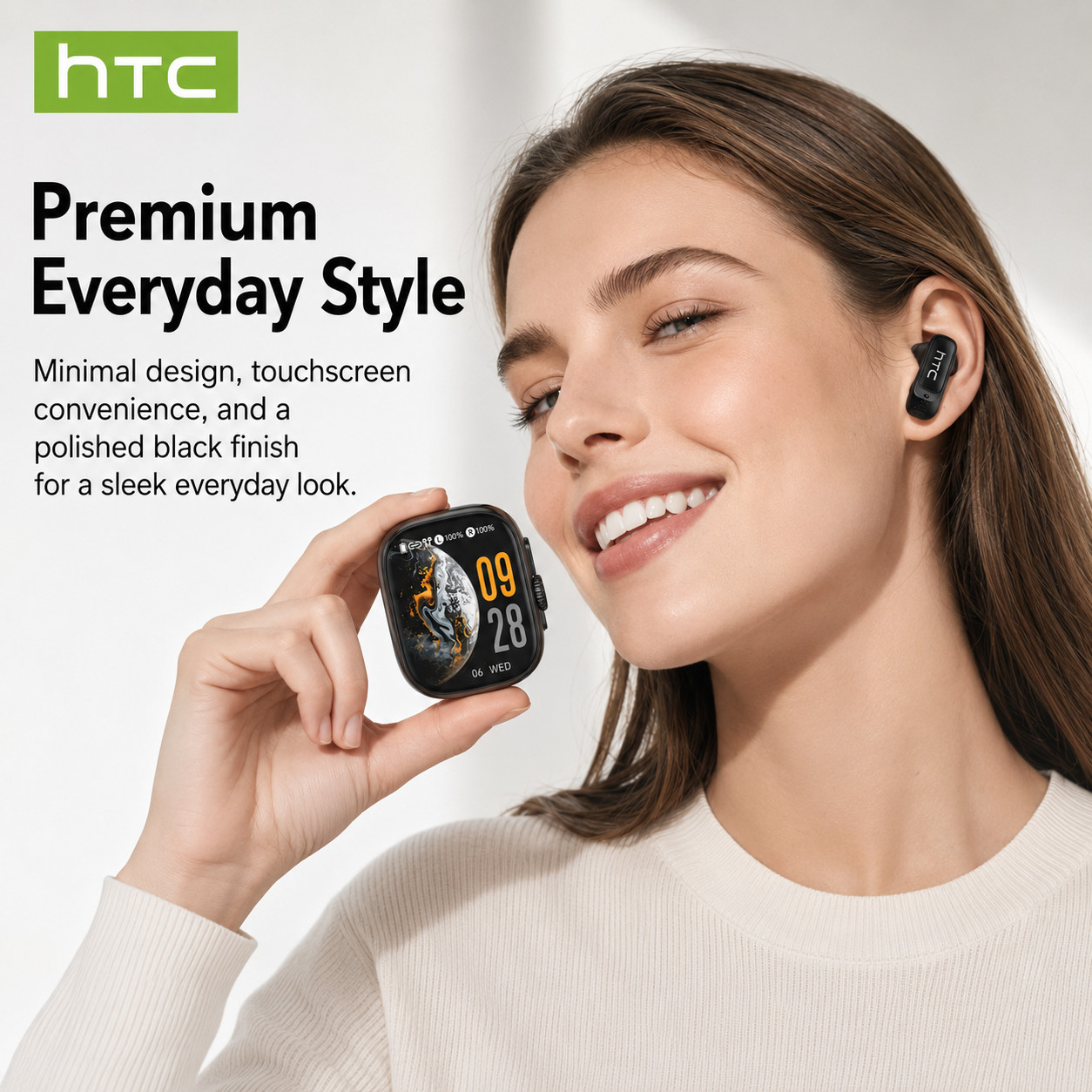 HTC NE72 Wireless Earbuds Touchscreen Speaker Case AI Translation Bluetooth 6.0