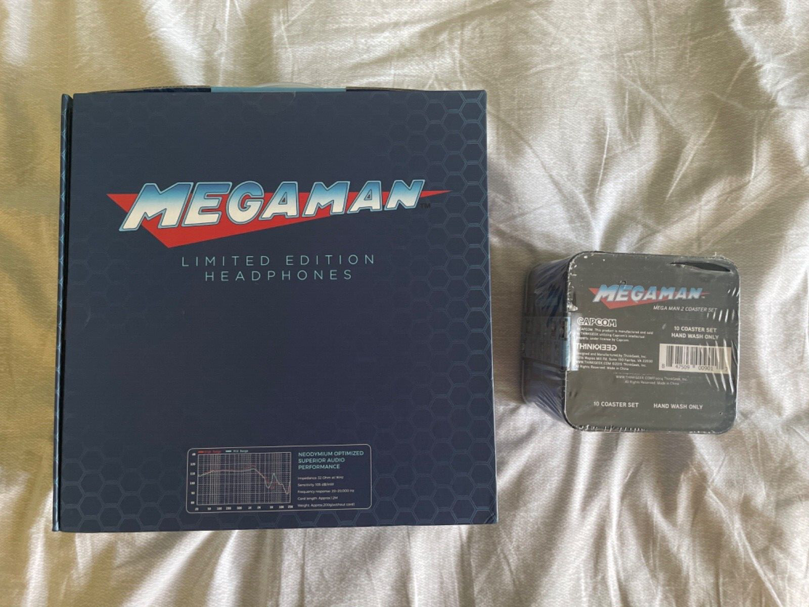 megaman head phones and mega men 2 coaster set both item brand new