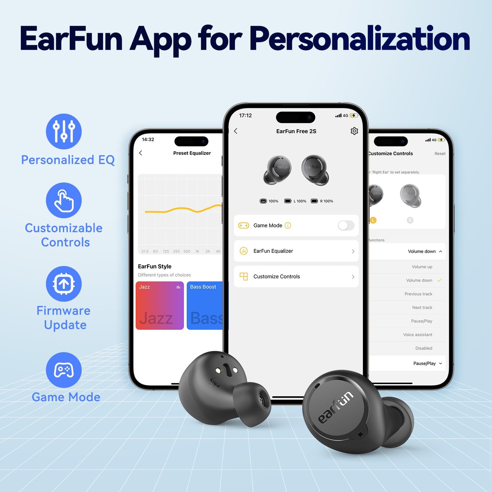 EarFun Free 2S Wireless Earbuds, [Upgraded Version] Bluetooth Small, Black