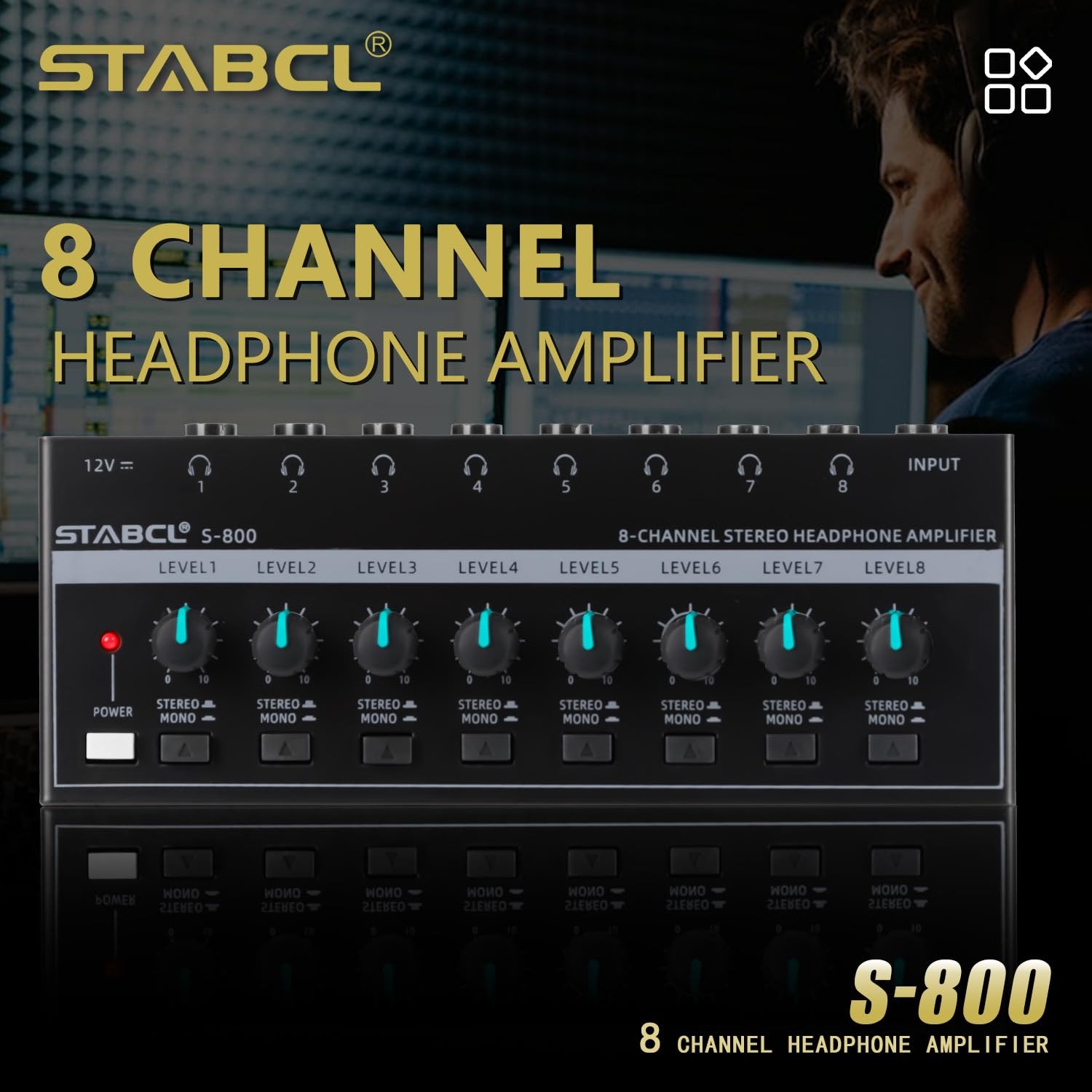 STABCL 8-Ch Headphone Amplifier Stereo Amp, 9 Pcs 6.35mm to 3.5mm Adapters