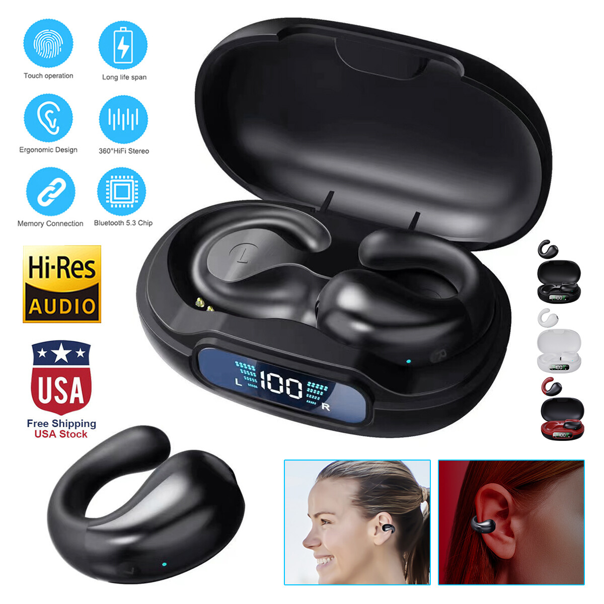 Bluetooth 5.3 Bone Conduction Headphones Wireless Outdoor Sport Headset Earbuds