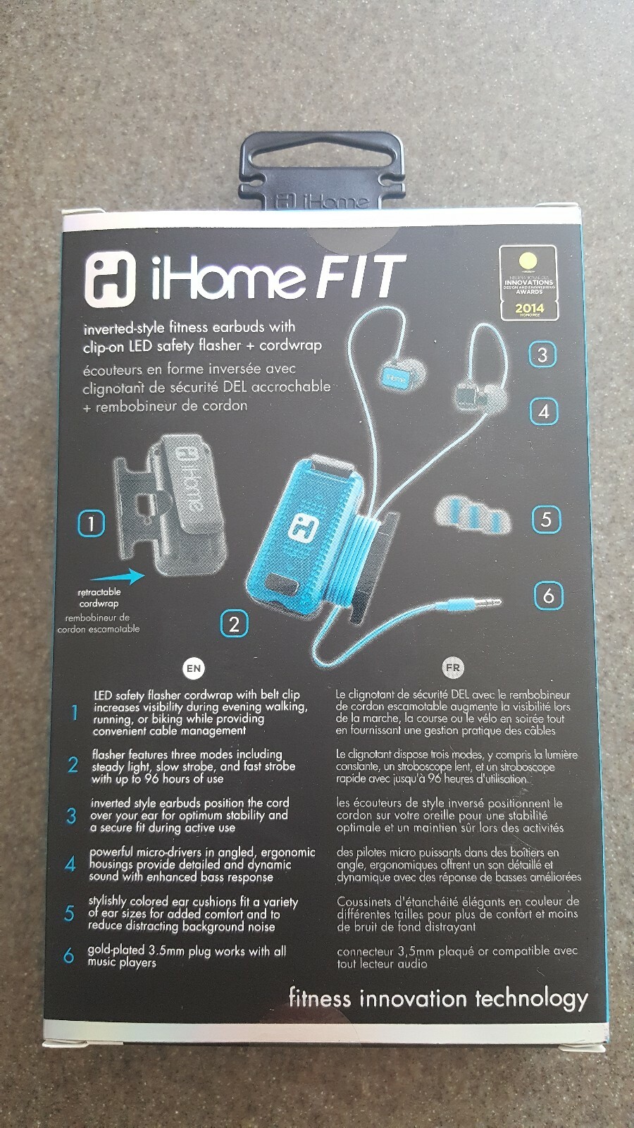 New iHome Fit Fitness Earbuds Headphones with Clip On LED Safety IB12BL – Blue