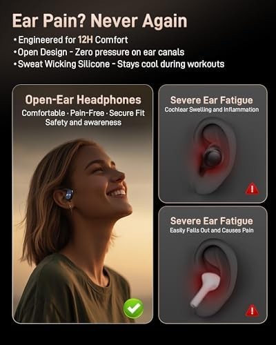 Open-Ear Wireless Earbuds – 45H Playtime, AI Clear Calls, IPX5 Sport
