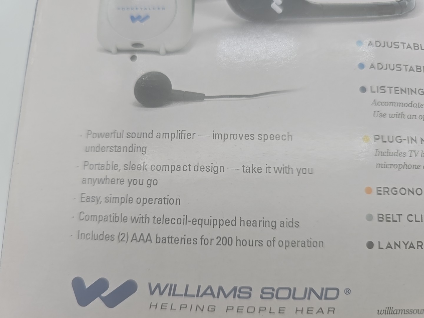 *NEW* Williams Sound Pocketalker Ultra Personal Sound Amplifier Bonus Neckloop