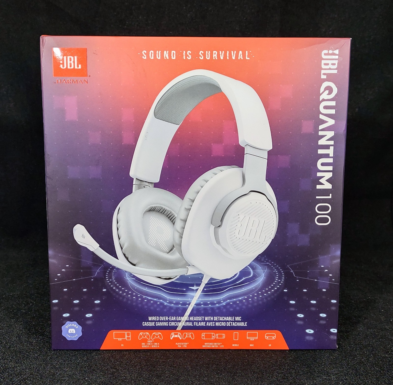 Jbl Quantum 100 Wired Over-ear Gaming Headphones With Detachable Mic White NEW!!