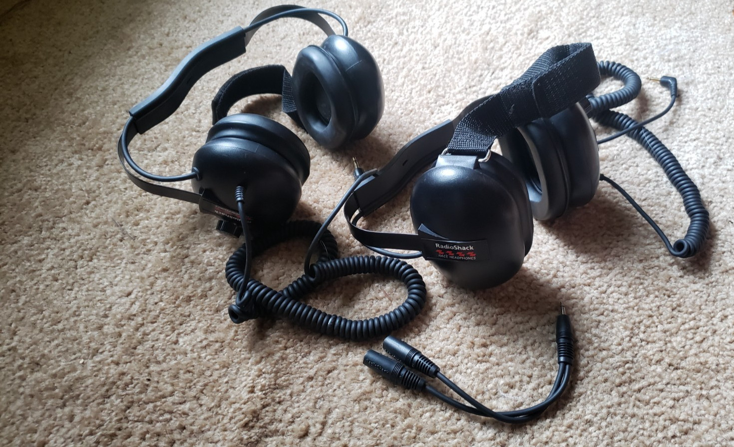 2 Pairs RadioShack Race Headphones Mono Audio Volume Control TESTED