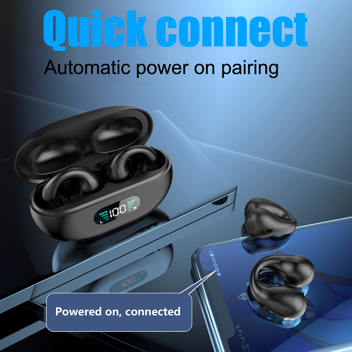 Wireless Bluetooth 5.3 Earbuds Ear Clip Bone Conduction Headphones Sport Headset