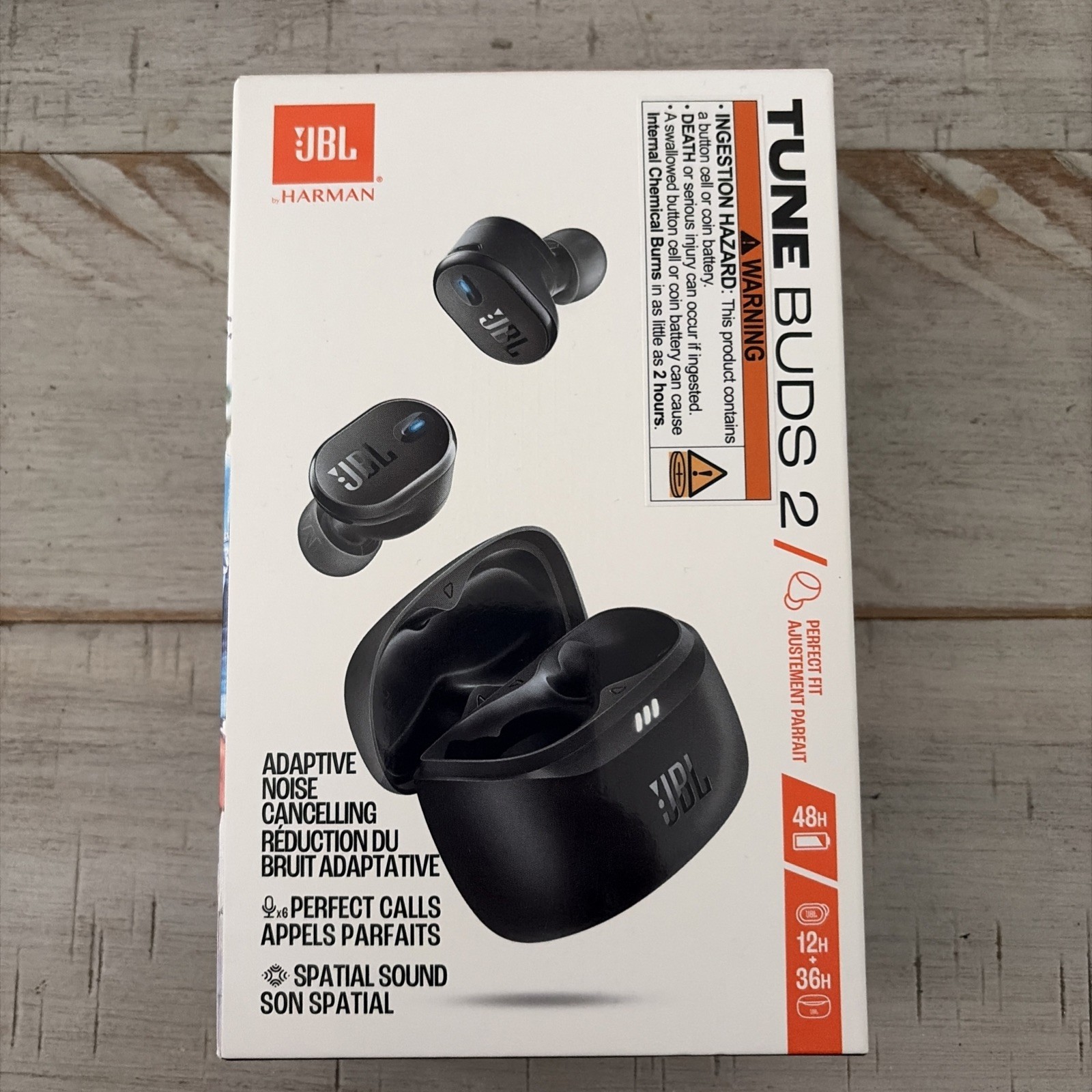New JBL Tune Buds 2 Adaptive Noise Cancelling Headphones Black JBLTBUDS2BLKAM