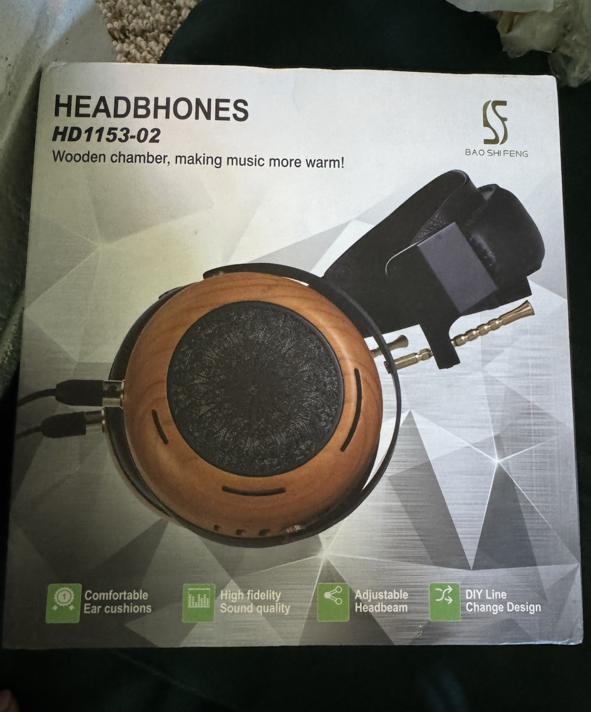 Bao Shi Feng HD1153-03 Over-Ear Open-Back Wooden 53mm 3.5mm Detachable