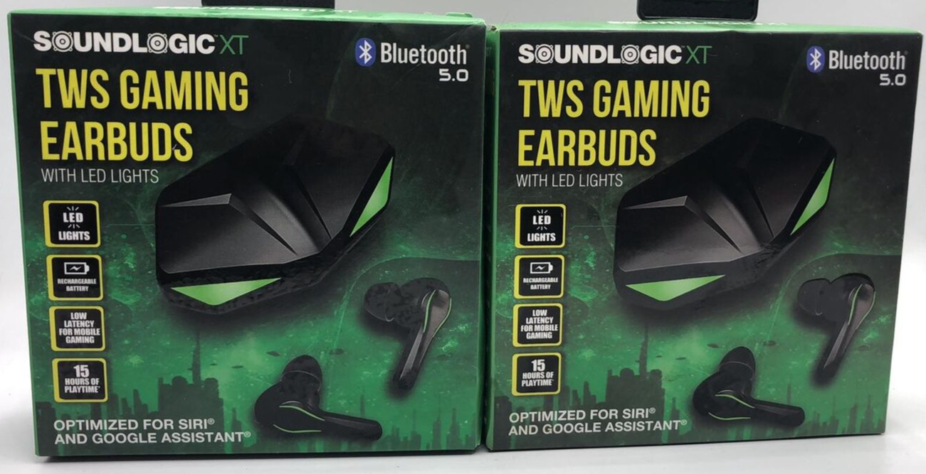 2PK SoundLogic XT TWS Gaming EarBuds With LED Lights ~ Bluetooth 5.0 ~FAST SHIP!