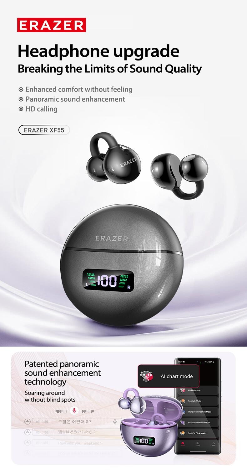 Erazer Xf55 Bluetooth V6.0 AI Earphones Noise Reduction Wireless Translator