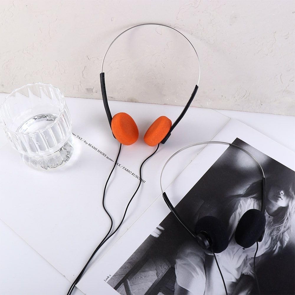2Pcs Orange Retro On-Ear Headphones,Wired Stereo Headphones, Walkman