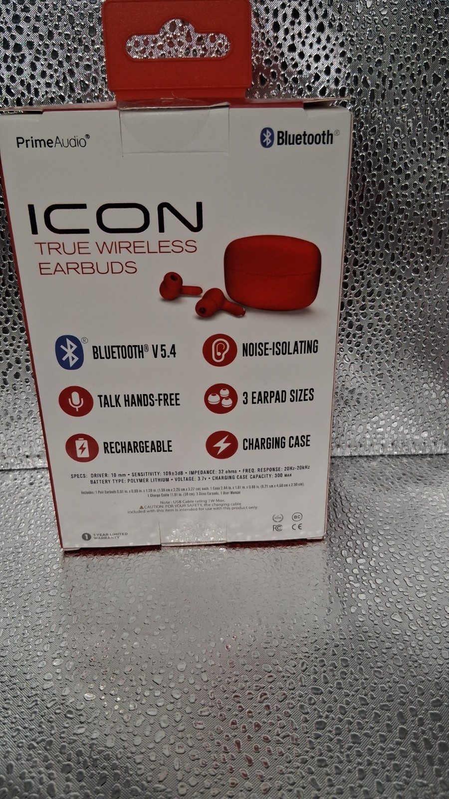PrimeAudio Icon True Wireless Earbuds Bluetooth v5.4 Noise Isolating Mic Red