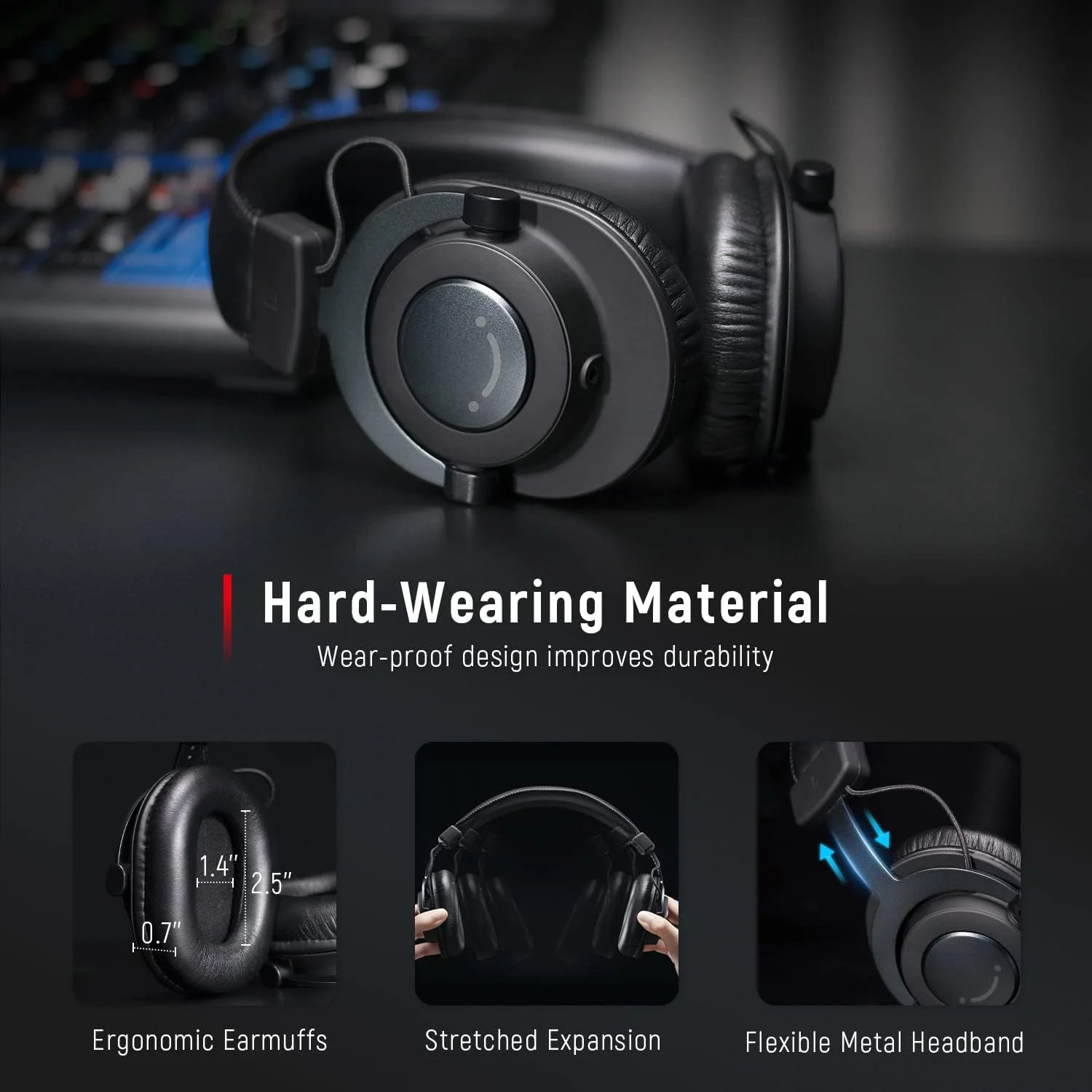 Studio Wired Headphones for DJ, Music Monitor, Recording with 9.8Ft Cable for 3.